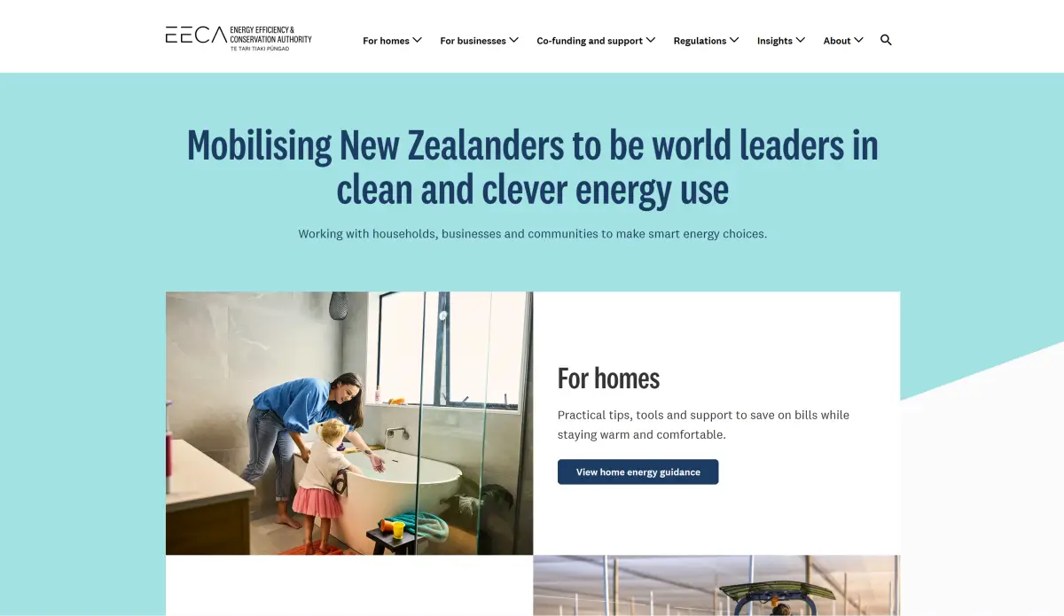 Desktop view of Energy Efficiency and Conservation Authority website. 