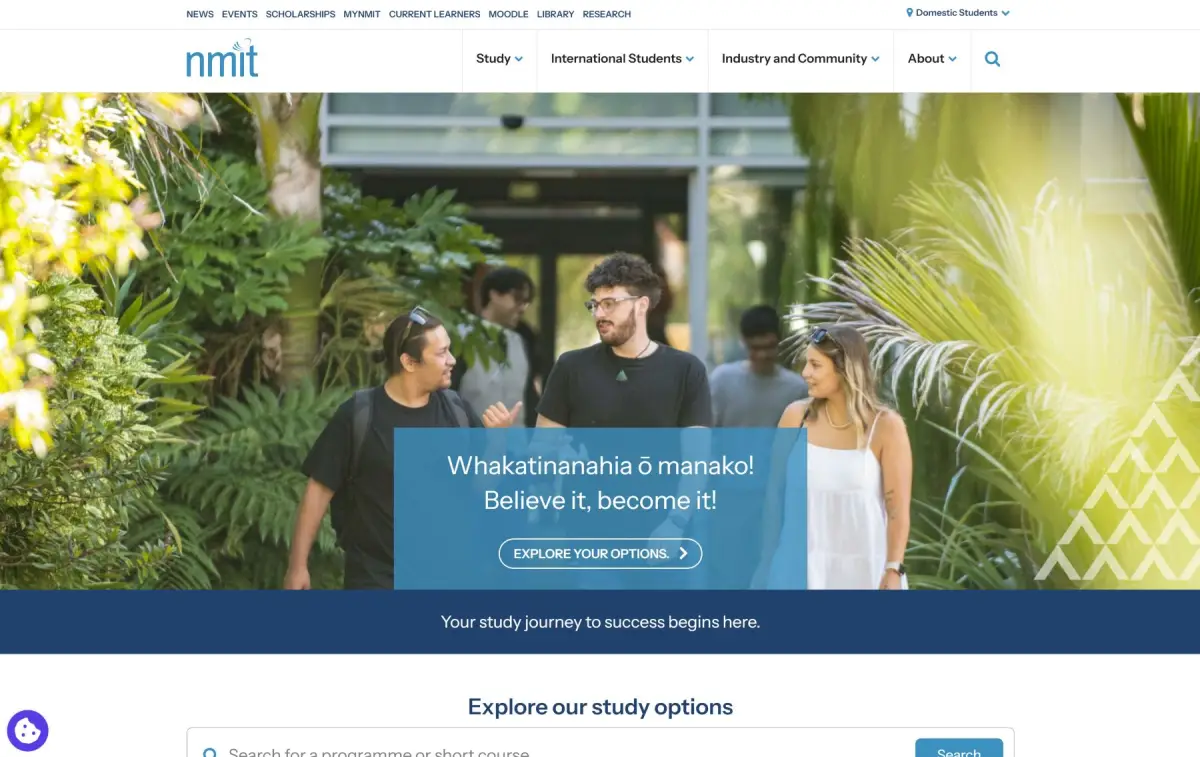 Desktop view of Nelson and Marlborough Institute of Technology website. 