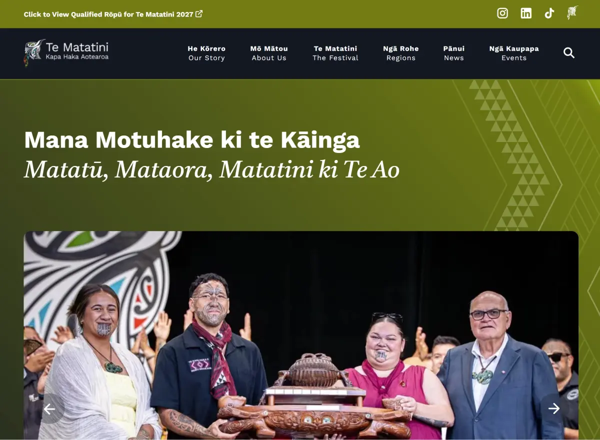 Desktop view of Te Matatini website. 