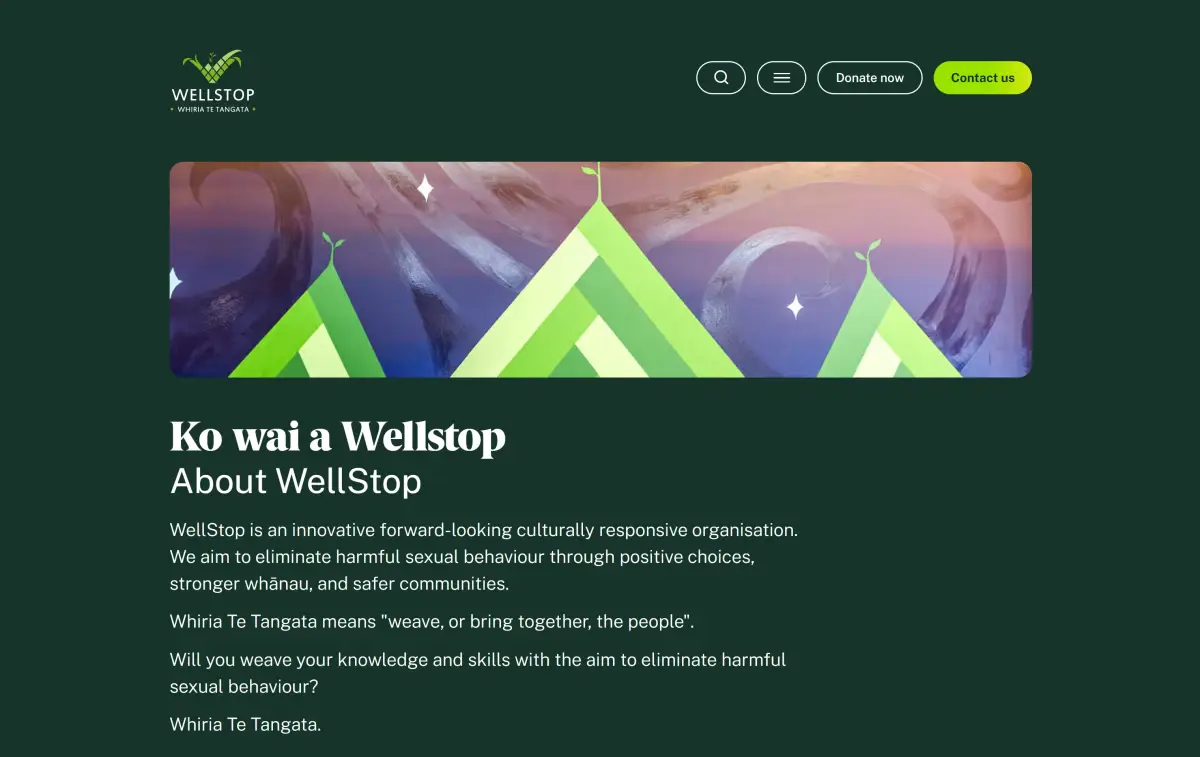 Desktop view of Wellstop website. 